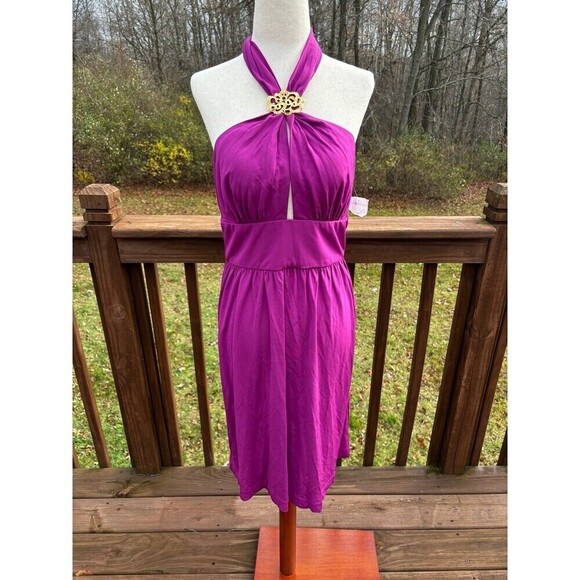 Trina Turk Miramar Magenta Deep V A-Line Dress NWT - Picture 1 of 10